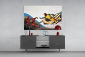 Creation of Heroes glass wall art catching light to reveal its painted plaster