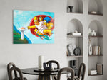 Animation glass print bringing Sistine-parody edge to a teen's bedroom