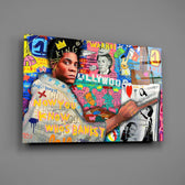 Designer-collection pop-graffiti panel anchoring a gallery wall