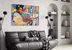 Basquiat-Banksy artwork styled in a pop-art-loving loft