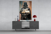 Crisis of the Dark Side glass wall art catching light to reveal its painted texture