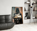 Star Wars glass print bringing pandemic-humor edge to a modern bathroom