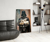 Star Wars glass print bringing pandemic-humor edge to a modern bathroom