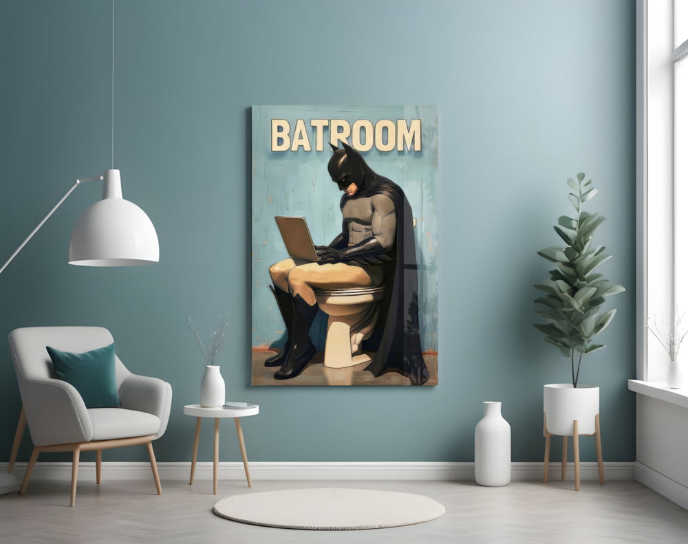 Batman bathroom artwork styled in a guest washroom interior