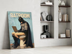 Comic-humor panel against a moody dark-painted accent wall