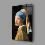 Designer-collection art-history panel anchoring a powder-room wall