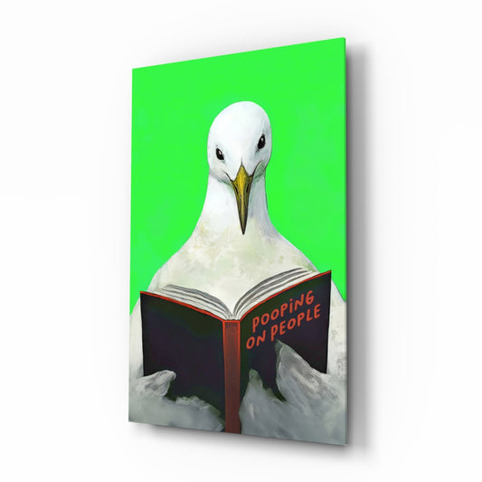 Educated Seagull glass wall art in a modern bathroom