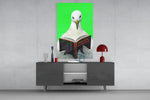 Educated Seagull glass wall art catching light to reveal its painted plumage