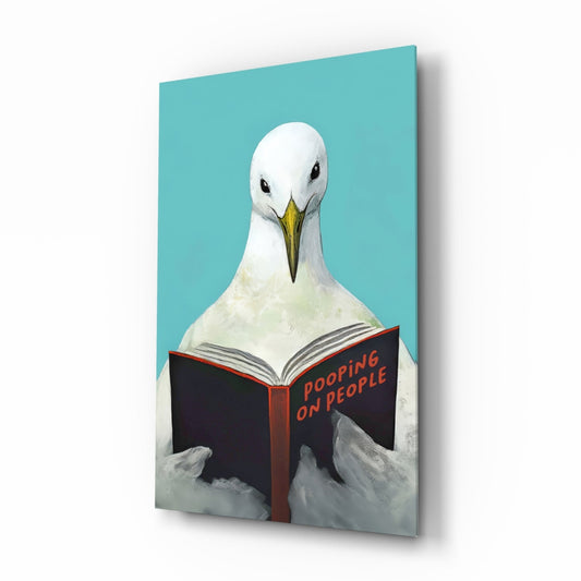 Wise Seagull teal glass wall art in a modern bathroom