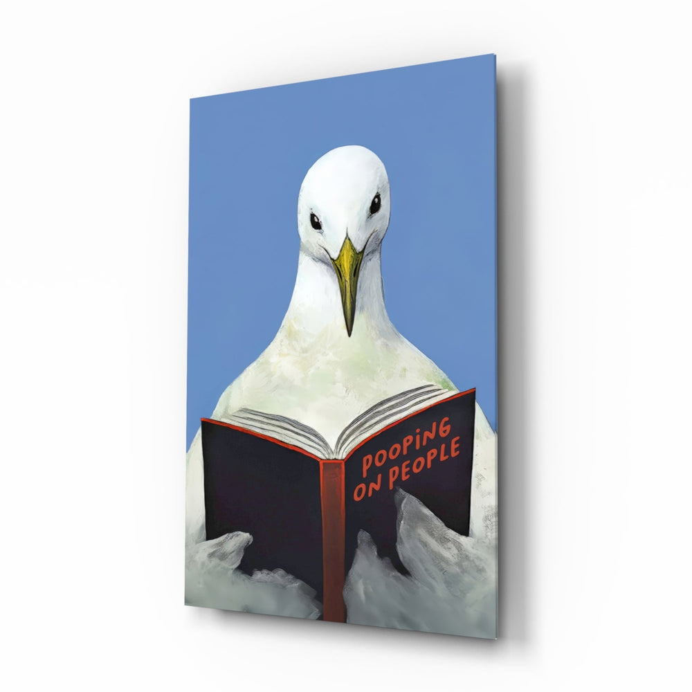 Wise Seagull cobalt glass wall art in a modern bathroom