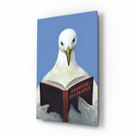 Wise Seagull cobalt glass wall art in a modern bathroom