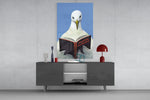 Wise Seagull cobalt glass wall art catching light to reveal its painted plumage
