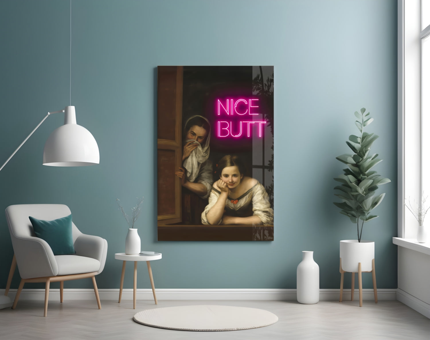 Neon Girl Funny Window Glass Wall Art || Designer Collection