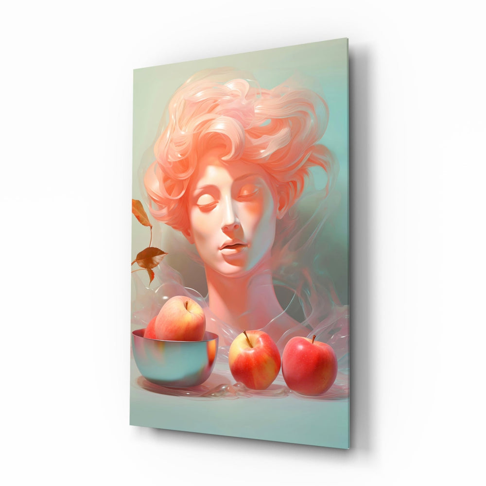 Apple Elegance glass wall art in a modern bedroom