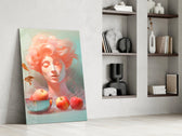 Pastel portrait panel against a moody dark-painted accent wall