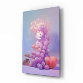 Grape Goddess glass wall art in a modern bedroom
