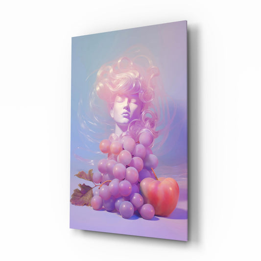 Grape Goddess glass wall art in a modern bedroom
