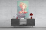 Apple Tranquility glass wall art catching light to reveal its painted texture