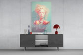Apple Tranquility glass wall art catching light to reveal its painted texture