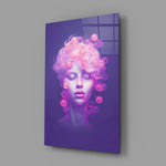 Designer-collection pastel-portrait panel anchoring a vanity wall