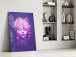Pastel portrait panel against a moody dark-painted accent wall