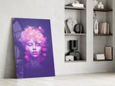 Pastel portrait panel against a moody dark-painted accent wall