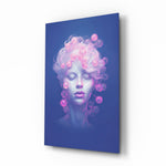 Pink Bubbles cobalt glass wall art in a modern bedroom