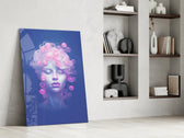 Pastel portrait panel against a moody dark-painted accent wall