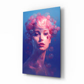 Pink Bubbles melting glass wall art in a modern bedroom