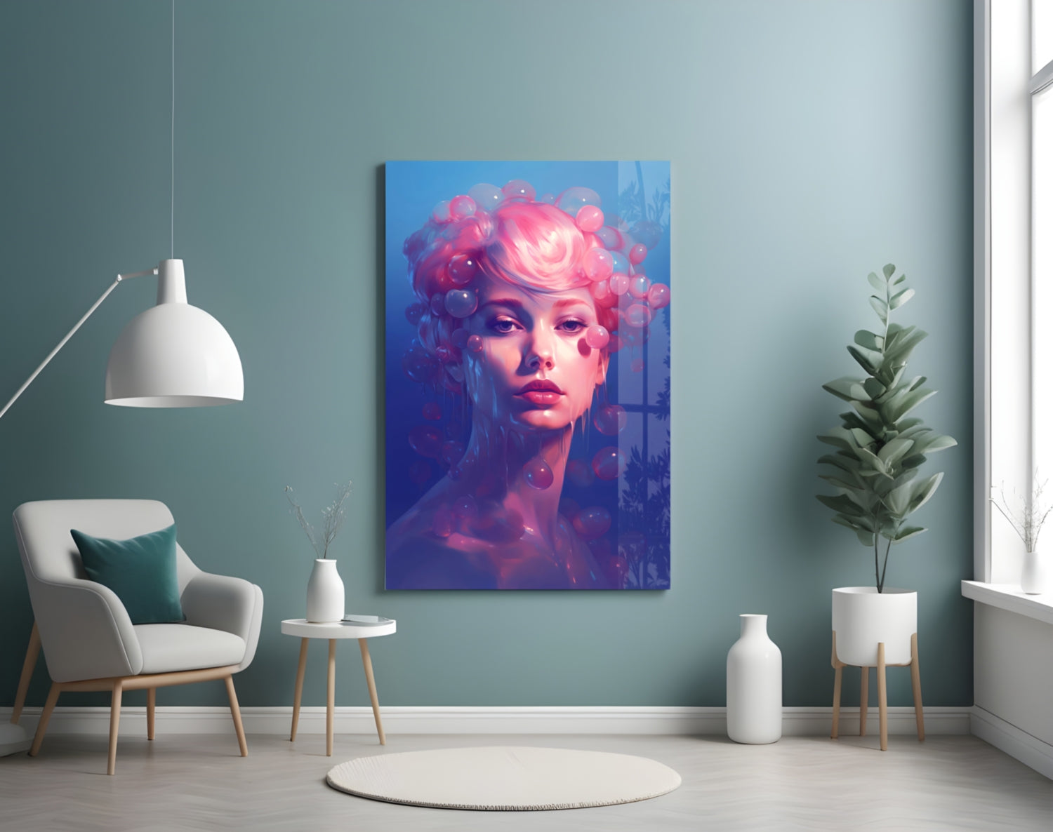 Pink Bubbles Glass Wall Art || Designer Collection