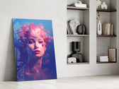 Pastel portrait panel against a moody dark-painted accent wall