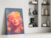 Pastel portrait panel against a moody dark-painted accent wall