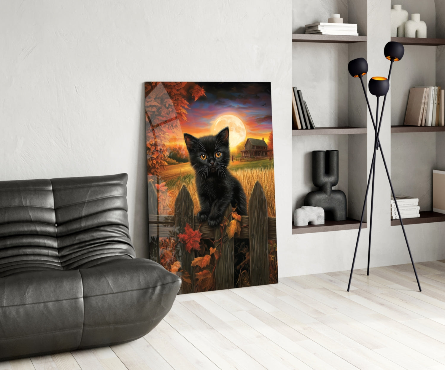 Autumn Cat Glass Wall Art || Designer Collection