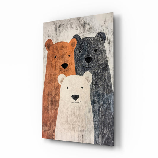 Bear Family glass wall art in a modern nursery