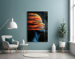 Abstract portrait artwork styled in a designer office interior
