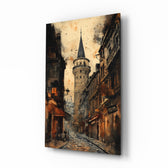 Galata Street glass wall art in a modern living room
