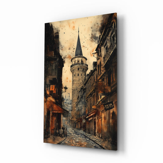 Galata Street glass wall art in a modern living room
