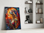 Catrina panel against a moody dark-painted accent wall