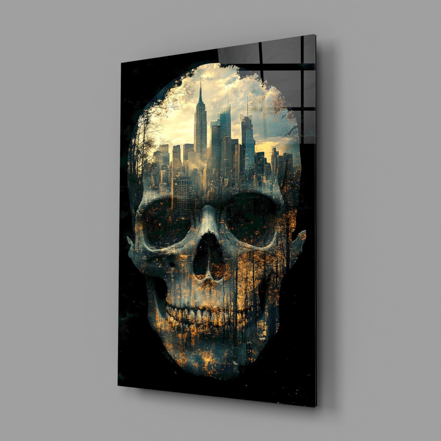 City Skull Glass Wall Art || Designer Collection