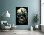 City Skull artwork styled in a home office interior