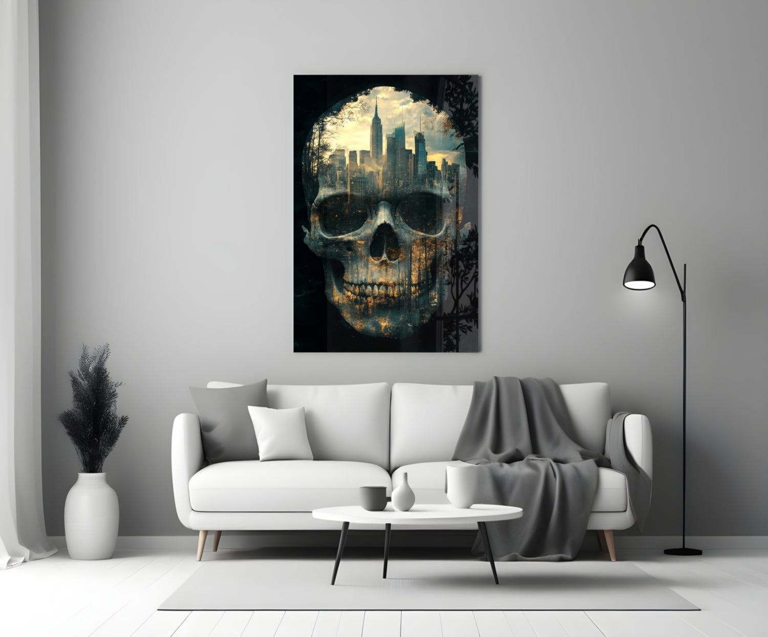 City Skull Glass Wall Art || Designer Collection
