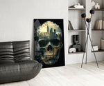 Urban art glass print bringing gothic edge to a creative loft