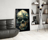 Urban art glass print bringing gothic edge to a creative loft