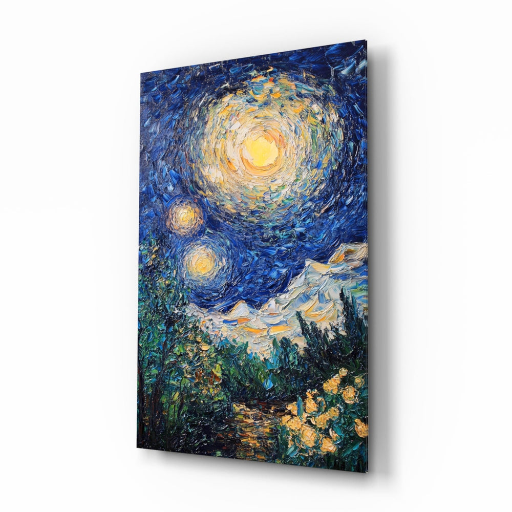 Starry Night Review glass wall art in a modern living room