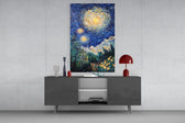 Starry Night Review glass wall art catching light to reveal its painted impasto