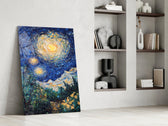 Landscape panel against a moody dark-painted accent wall