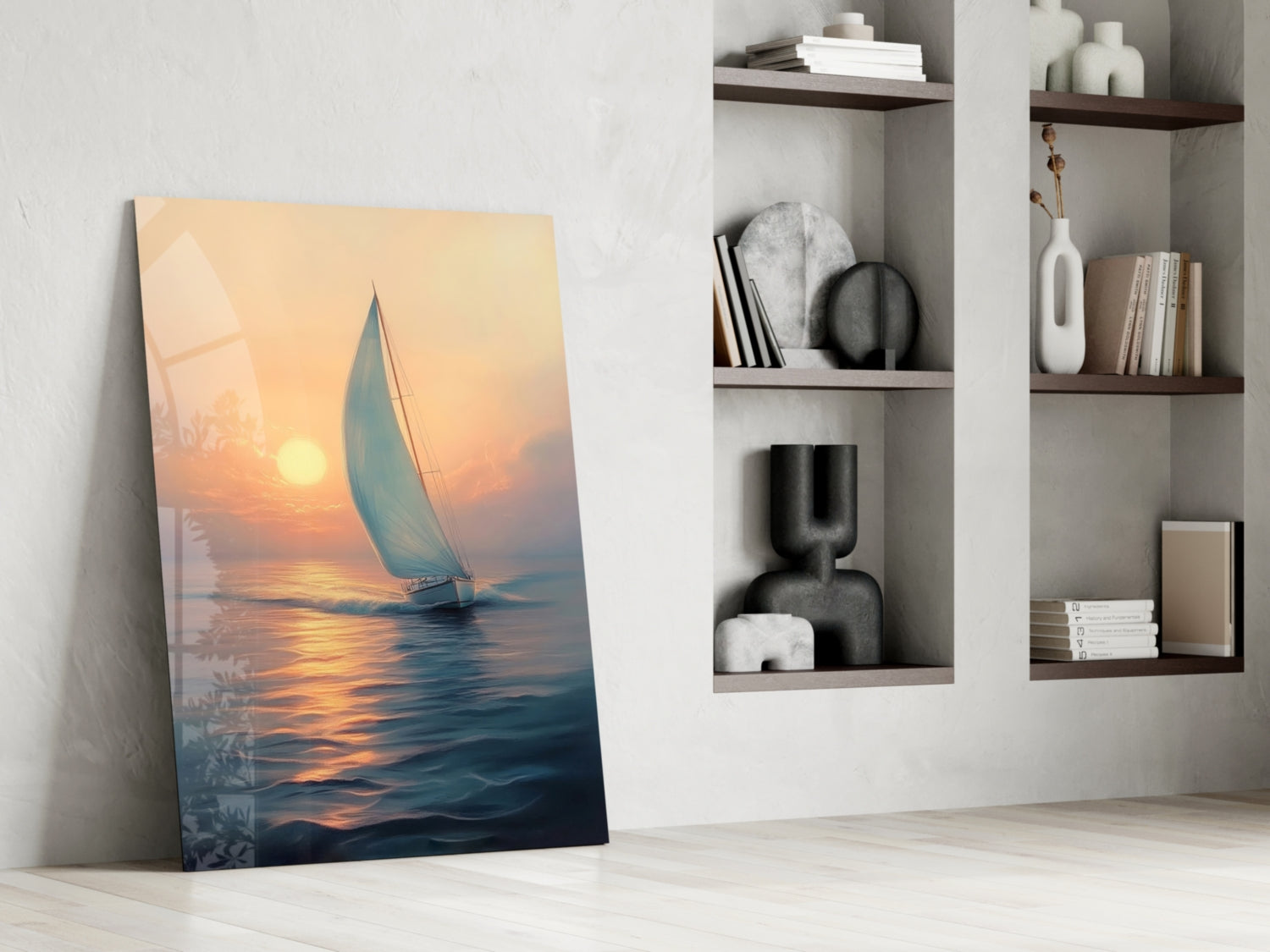 Sunset Sailboat Glass Wall Art || Designer Collection