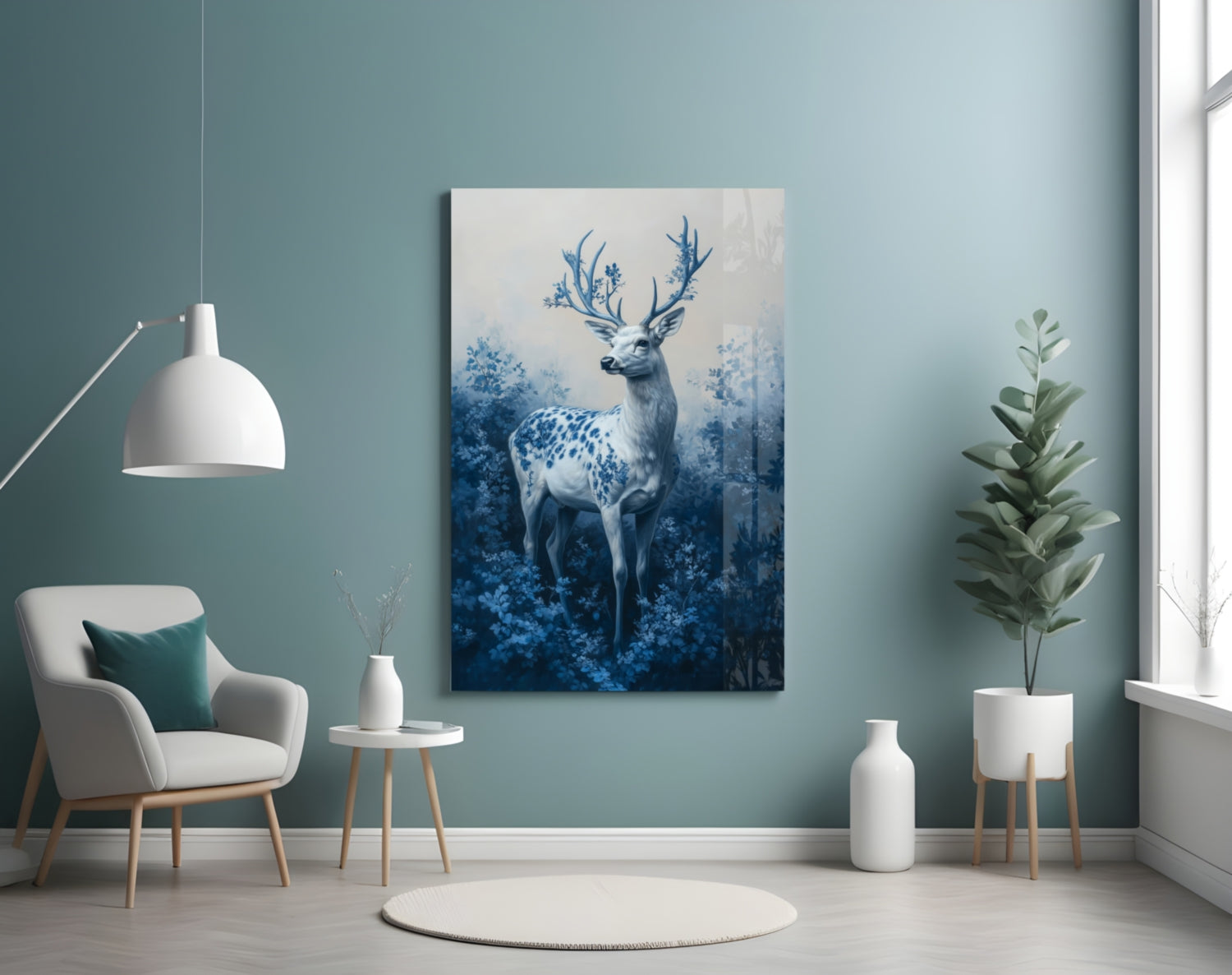 Blue Deer Glass Wall Art || Designer Collection