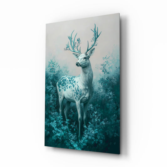 Mint Deer glass wall art in a modern living room