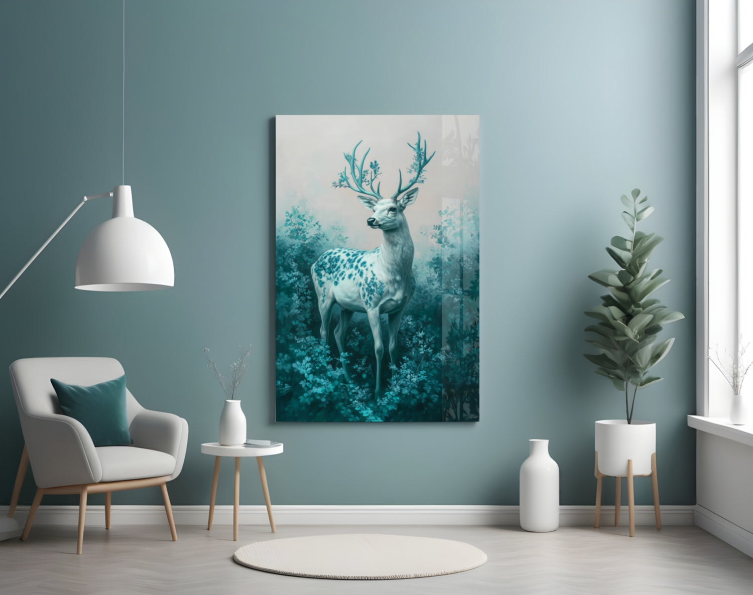 Mint Deer Glass Wall Art || Designer Collection